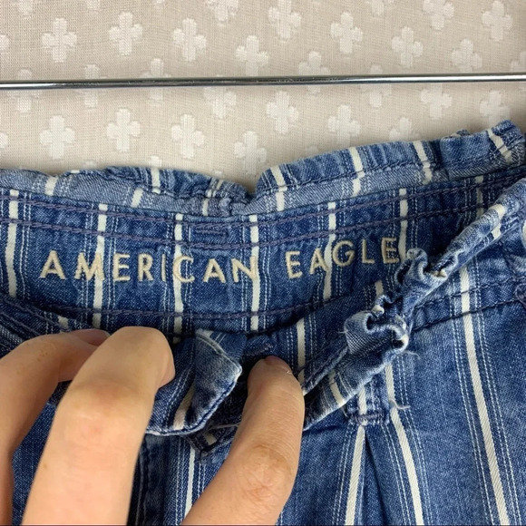American Eagle Blue Striped Ruffle Chambray Short - Picture 4 of 6
